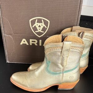 Ariat Metallic Gold and Tan Ankle Boots